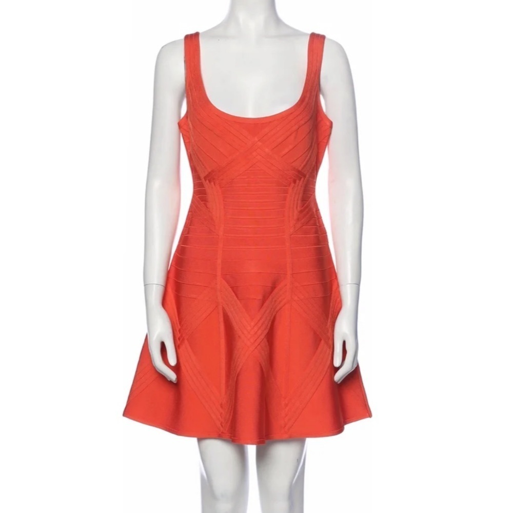 Herve Leger Scoop Neck A Line orange dress